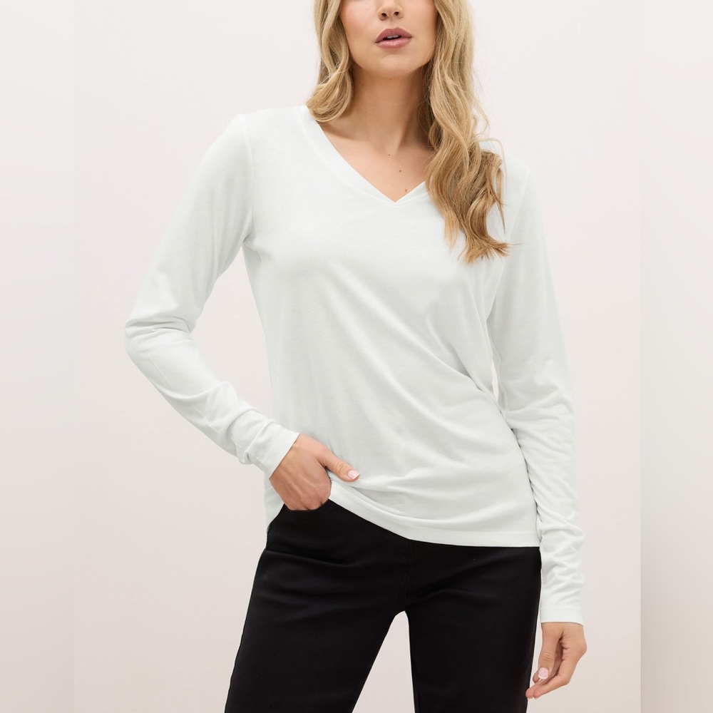 Ann Taylor - White Long Sleeve V Neck Shirt